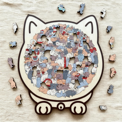 135-Piece Morandi-Colored Cat Shaped Wooden Jigsaw Puzzle